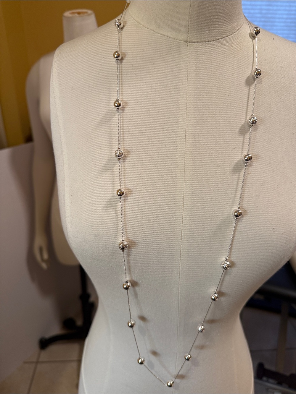 J. Crew Factory Long Silver Station Bead Necklace